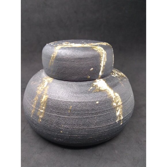 Modernist Studio Pottery Splatter Paint On faux lidded Vase signed Abrams? '73 - Picture 11 of 16